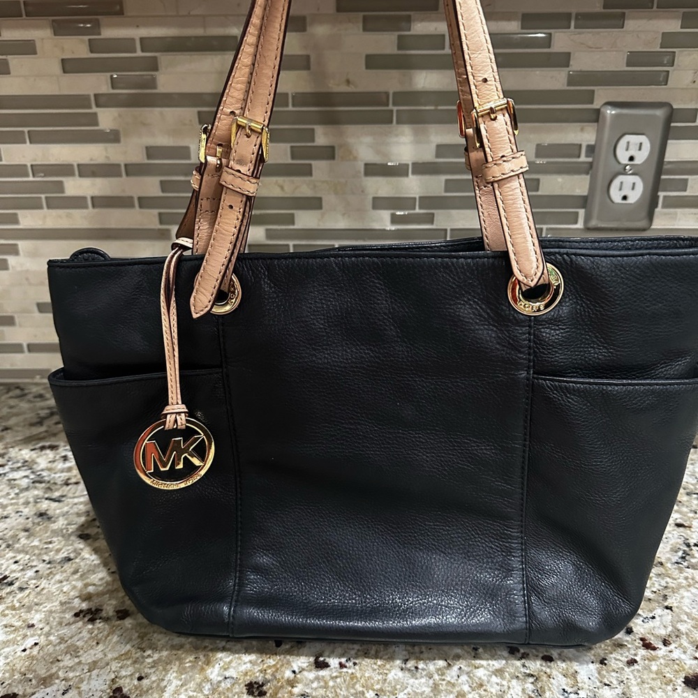 Michael Kors Black and Tan Quilted Tote Bag